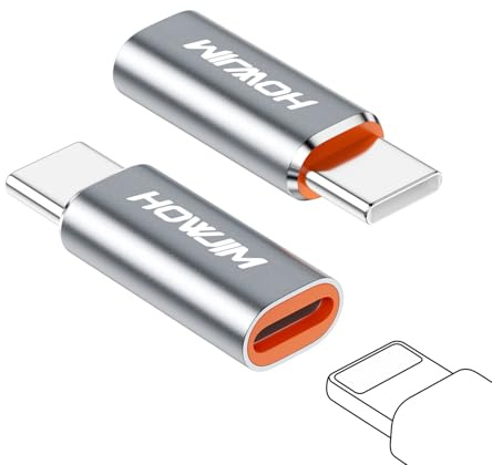 HOWJIM Adattatore Light-ning a USB C 2 Pezzi,PD27/66W Ricarica Rapida Trasmissione Dati,Adattatore Light-ning Femmina a USB C Maschio per Phone 17/16/15 Pad G-alaxy X-peria,Non Per Cuffie/OTG Grigio