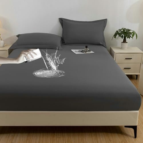 Ayoiow Spannbetttücher 200x120cm, Bettlaken Gewaschene Baumwolle Einfarbige Farbe Bettlaken Matratzenhöhe Bis 30cm Schwarz Grau