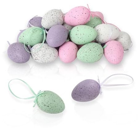 Festicy 24 Bunte Ostereier zum Aufhängen I je 6 Eier pro Farbe I dezentes Design I Perfekt als Ostern Deko 2025 I Deko Ostereier zum Aufhängen Outdoor I Ostereier Deko draußen