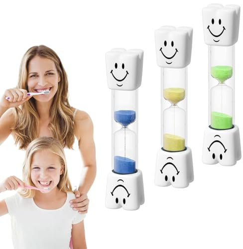3 Relojes de Arena, Reloj de Arena Sonriente para niños, para el Cuidado Dental, la Cocina, la Oficina y el Juego de los niños, Reloj de Arena con Temporizador