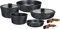 Royal Swiss® Cookware, Induction, 9-piece, 2 removable handles, Pot set with lid for all heat sources - Beige - Pots and pans without PFOA - PFAS (schwarzer Diamant, 9)