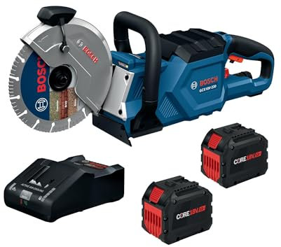 BOSCH GCS18V-230N212 Sega da taglio senza spazzole da 18 V 9 pollici per taglio di calcestruzzo e metallo, design ergonomico leggero, protezione da taglio a 6 posizioni, kit con (2) batterie
