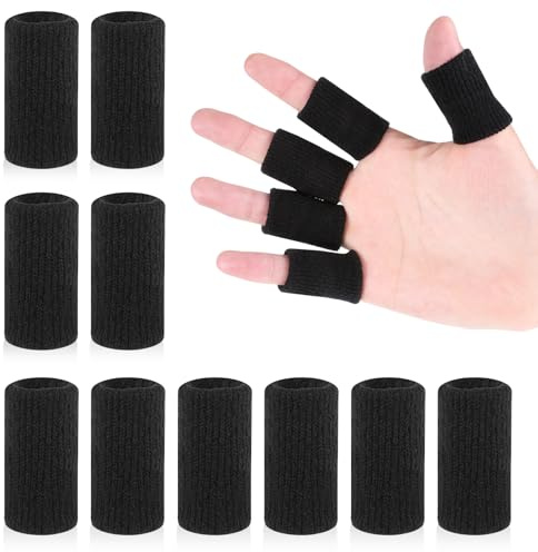 KALIONE 10Pcs Black Sport Finger Sleeves, Finger Sleeves Protectors, Elastic Finger Support Sleeve, Compression Finger Sleeves, Thumb Brace Support for Basketball, Golf