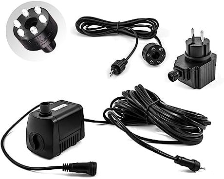 CLGarden Springbrunnenpumpe mit LED Beleuchtung kaltweiß Wasserpumpe 12 Volt 500l/h für Zierbrunnen Teich