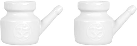 MQODLFP 2X 350-Ml-Keramik-Neti-Topf, Nasenreinigungstopf, Langlebig, Auslaufsicher, zum Nasenspülen, Nasenspülen, Männer, Frauen,