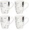 Set of 4 Floral New Bone China Coffee Mugs Afternoon Tea Cups Home Kitchen Grey Green Stencil Design Mug Set