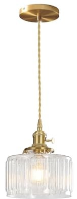 Hnexsei Moderne Glas-Pendelleuchte mit Gold E27 Metallfassung, Textur-Schirm, Höhenverstellbares Aufhängekabel, Ideal für Küche, Esszimmer und Wohnzimmer (Transparent gestreift)