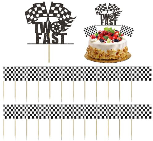 1 Piece Of Big Card Insert And 24 Piece Flag Insert, Cake Decoration Plug-In, Racing Themed Party Supplies, Party Cake Accessories.