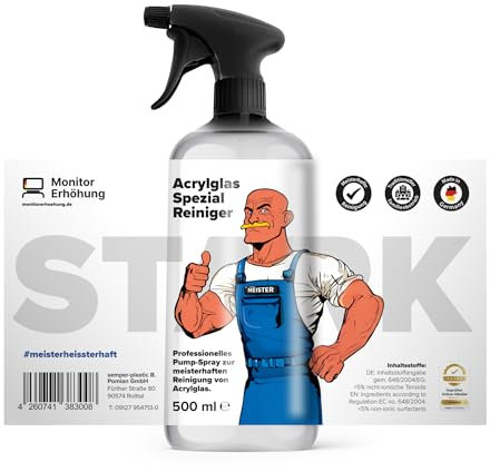 Acrylglas Spezialreiniger Spray - Acrylglas Reiniger für alle Acrylglas Oberflächen - Premium Plexiglas Reiniger ohne Kratzer - Kunststofffenster Reiniger (500ml)
