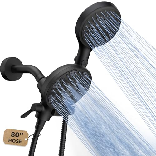 FASDUNT Dual Hand Shower Combo, Enjoy 6 Stage Rain Shower and 6 Stage Handheld Shower Separately or Together, 2 in 1 Shower Head with 80 Inch Extra Long Stainless Steel Hose, Black