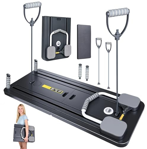 Upgraded Pilates Reformer Compact,5-in-1 Pilates klappbar mit LED-Zähler，automatischer Rückprallrolle,multifunktionales Bauchmuskelbrett für Zuhause und im Fitnessstudio(Schwarz mit Griff)