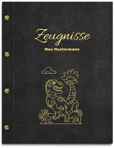 Personalisierbare Zeugnismappe in schwarzer Felloptik mit eigenem Namen und Motiv - inkl. 12 Sichthüllen - Goldener Aufdruck mit individuellem Motiv selbst gestalten