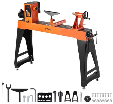 VEVOR Tornio per Legno, 2 CV, Tornio da Banco per Legno con Velocità Variabile da 0 a 3200 giri/min, Banco da Lavoro da 450 x 1020 mm, Motore DC Senza Spazzole, Costruzione in Ghisa