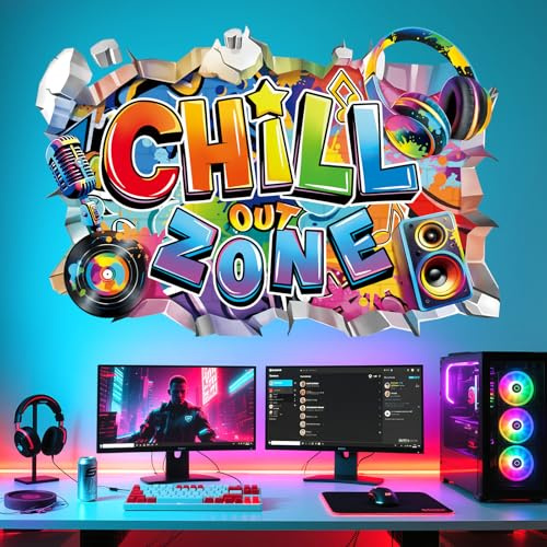 decalmile Stickers Muraux Gaming Chill Out Zone Autocollant Mural Enfant 3D Gamer Grafitti Coloré Décoration Murale Chambre Ado Garçon Salle de Jeux Chambre