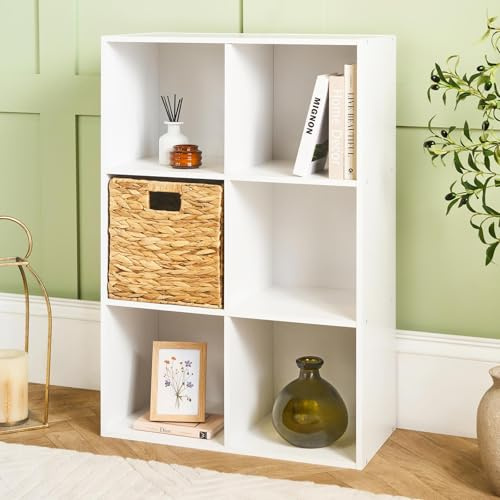 OHS 6 Tier Cube Storage Unit Bookcase Open Shelf, Oslo White Storage Unit Bedside Cabinet Freestanding Shelving Display Book Shelf Cube Shelves for Living Room Bedroom Office