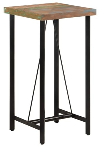 HETFTJN Bartisch 55x55x107 cm Massivholz Altholz mit Eisenstandfuß Industrial Design Stehtisch für Küche Balkon Gastro Party Outdoor und Indoor