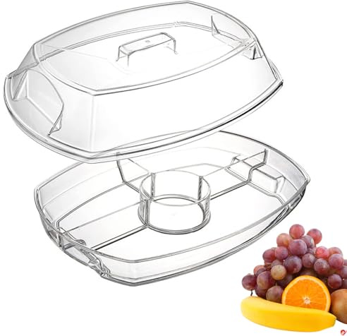 Ice Serving Trays for Parties - Ice Serving Container with 4 Compartments and Lid | Fruit Divided Platter Board | for Picnic Fridge Dessert Vegetable Salad Seafood Shrimp Cocktail