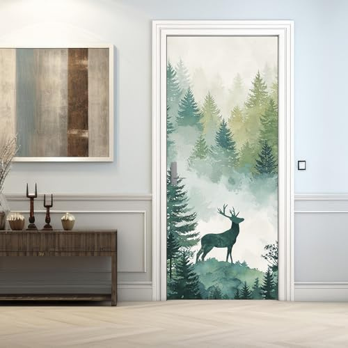 Hirsch Türtapete Selbstklebend 70 x 200, Wildtiere Wald Türbilder Türfolie Türposter Türaufkleber Selbstklebende PVC, Türdeko Hirsch,(ST0260)