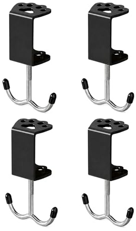 QIANSSE 4PCS Heavy Duty Table Bag Hook | Adjustable Clamp-On Handbag Hooks, Under Desk Bag Holder, Black, for Handbag, Backpack, Office Table Accessories