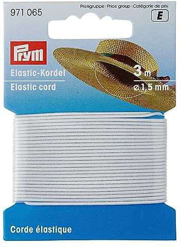Cordino elastico: 1,5 mm., Tessuto misto poliestere, bianco, weiß, 3 m