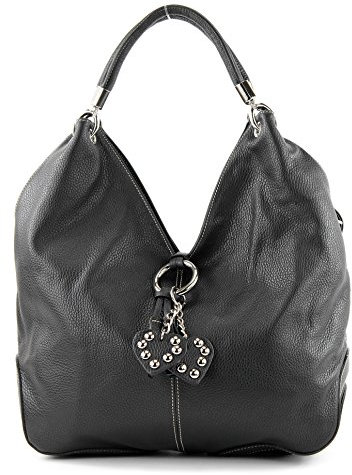 modamoda de - ital Handtasche Shopper Schultertasche Leder 330, Schwarz, siehe Beschreibung