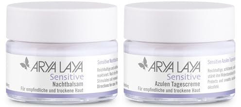ARYA LAYA Sensitive Gesichtscremes im Kombi-Pack (2 x 50 ml): Sensitive Azulen Tagescreme & Sensitive Nachtbalsam, reichhaltig, speziell für empfindliche und trockene Haut