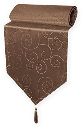 Haus und Deko Tischläufer Damast 30x200 cm Dunkelbraun Ornamente Circle, dekorative Tischdecke, Tischband mit Quaste, Moderne Mitteldecke für Wohnzimmer Esszimmer, Gastronomie Tischdecken