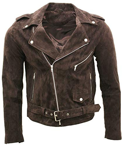 Men's Classic Brando Casual Brown Suede Leather Biker Jacket XL