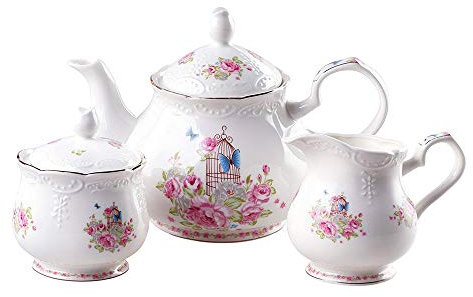 Chine Floral vintage Théière en porcelaine Style européen Rose Théière Ensemble de Sucrier et crème Pot à lait