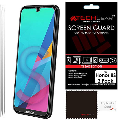 TECHGEAR [3 Pack] Screen Protectors for Honor 8S, Honor 8S 2020, CLEAR LCD Film Screen Protectors Cover Guards Compatible with Honor 8S