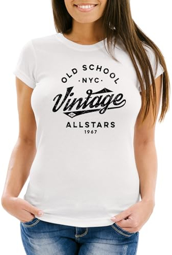 Neverless® Damen T-Shirt College Style Schriftzug Oldschool Vintage Allstars Fashion Streetstyle