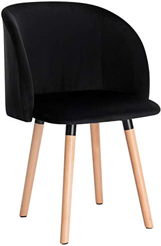 WOLTU Esszimmerstuhl 1 Stück Küchenstuhl Wohnzimmerstuhl Polsterstuhl Sessel, Armlehnstuhl mit Rückenlehne, für Esszimmer, Küche, Wohnzimmer, Samt, Gestell aus Massivholz, Schwarz, BH121sz-1
