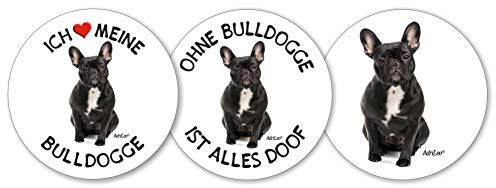 AdriLeo - Runde Aufkleber 3er-Set - französische Bulldogge schwarz - Deko Autoaufkleber Sticker Hund