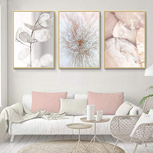 Couleur Pastel Toile Tableau Murale Art Peinture Blush Rose Affiche Botanique Imprimer Nature Murale Tableaux Salon Salle À Manger Decoration 40 × 50 cm × 3 Sans Cadre