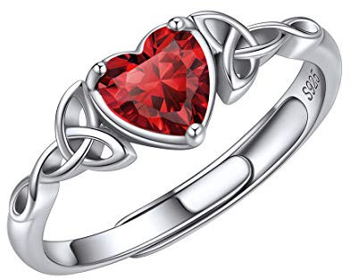 ChicSilver 925 Sterling Silber Ringe Frauen Verstellbare Ring Damen Bling Ring mit Zirkonia Keltischer Knot Ring mit Geburtstein Januar Granat Fingerring Eheringe Verlobungsring Schmuck für Freundin