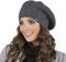 VIVISENCE Baskenmütze Damen Elegant Blume Warm Herbst Winter Accessoire 7006, Dunkelgrau,Einheitsgröße