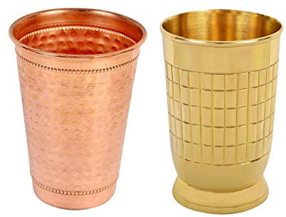 TreegoArt Vaso grande de metal martillado, 300 ml y vaso grande de vidrio martillado BM Metalworks, 4,5 ml, paquete de 2