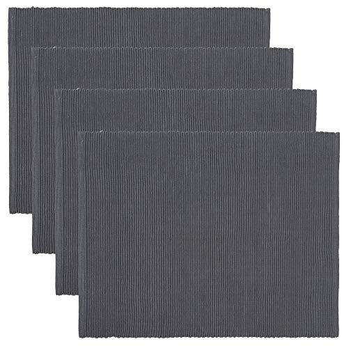 LINUM Uni 4-er Pack Tischsets 35x46 cm, 100% Gerippte Baumwolle, Abwaschbar, Granitgrau
