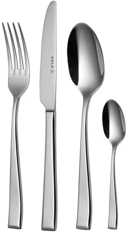 Sola - Durban - Set de couverts 6 personnes - 24 pièces - Blanc argenté Acier inoxydable 18 10 - Couverts avec Design Intemporel & Design élégant - Se tient fin et lourd dans la main - Acier