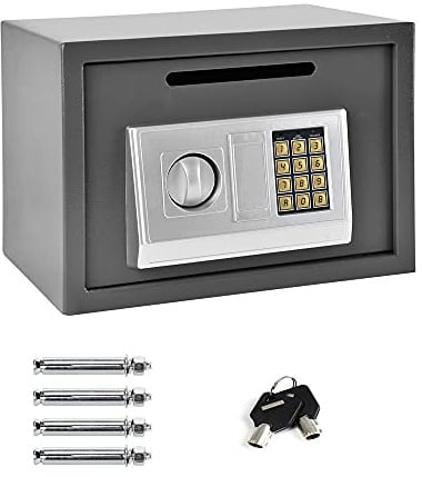 Electronic Safe, 16L Digital Security Safe with Keypad and Emergency Override Key, Wall And Floor Fixings, Drop Box Safes For Home Office Hotel, 25 x 35 x 25 cm, Gray
