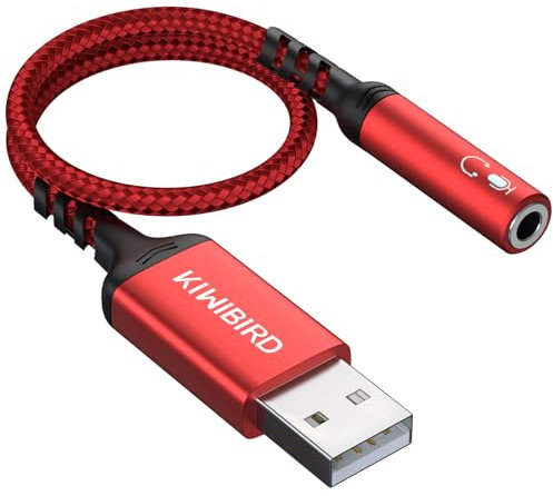 KiWiBiRD USB Audio to 3.5mm Jack Adapter, USB Headphone and Microphone Jack, TRRS 4 Pole Connector, External Sound Card Compatible with Windows PC, Mac, Surface, PS4, PS5, Laptop
