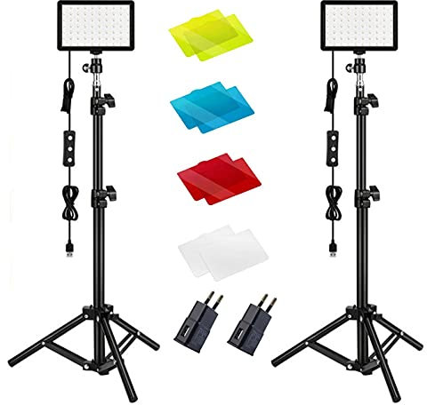 Sumeber LED Videoleuchte 2 Packungen, 5600K 70 Lampenperlen USB Studio-Beleuchtungsset für Tisch-Flachwinkelaufnahmen farbenfroh Beleuchtung Produktporträt YouTube-Videofotografie-Schwarz…