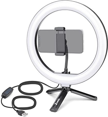 Zeadio 10/26cm Selfie Ring Light, come with Desktop Metal Tripod and tripod ball head mount, 3 Light Modes Dimmable LED Ring Light for Live Streaming, YouTube, TikTok etc