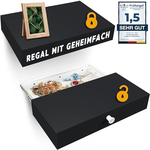 Elder Welder® Cassaforte Invisibile | 30 cm x 60 cm | Cassaforte da Armadio Nascosta | Mensola da Muro Nera Con Cassetta di Sicurezza e Chiave | Mensola Con Cassetto