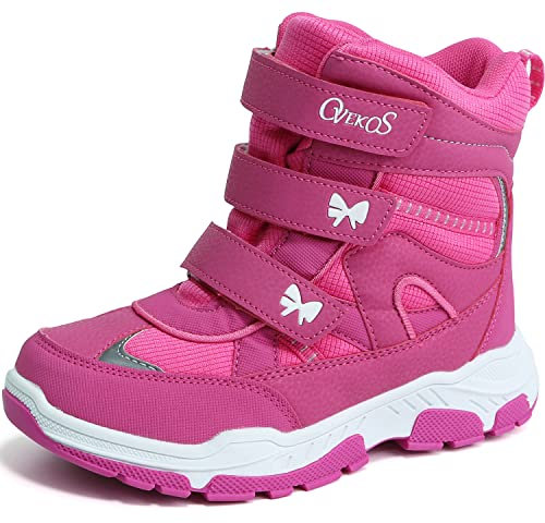 Youecci Stivali da Neve Bambini Inverno Caldo Impermeabili Stivaletti Ragazze All'aperto Stivaletti Antiscivolo Escursionismo Scarpe Rosa Rossa 27 EU