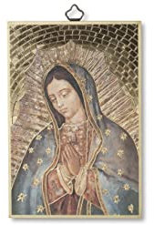 Fratelli Bonella | Quadro Sacro su legno MDF di pioppo 8mm con la Madonna del Guadalupe con Preghiera a lei dedicata sul retro 10 x 15 cm | Made in Italy