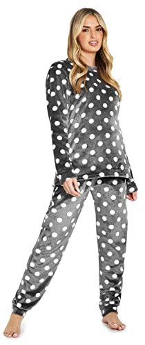 CityComfort Pigiama Donna Invernale Pile a Manica Lunga Pigiamone Felpato Due Pezzi (L, Carbone)