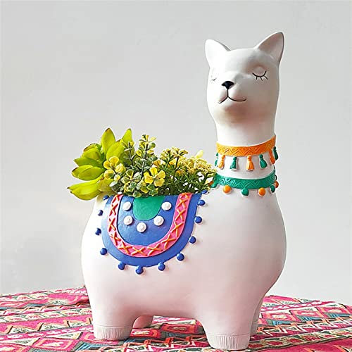 WMDSYGD Alpaka Pflanzgefäß Harz Lama Blumentopf for Sukkulenten Pflanzen Handgemalt Tiertopf Bonsai Home Garten Desktop Dekoration Gartentöpfe