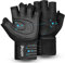 ihuan Belüftete Fitness Handschuhe mit Handgelenkband-Unterstützung für Herren und Frauen | Schwarze Trainingshandschuhe | kompletter Handflächenschutz für Gewichtheben, Training