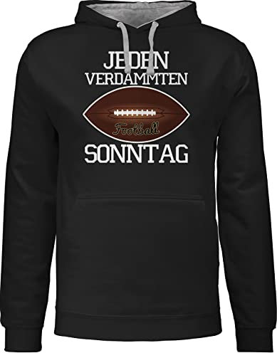 Pullover Herren Frauen Hoodie Kontrast zweifarbig - Deko Superbowl Party - American Football Flagge - blau - 3XL - Schwarz/Grau meliert - footballfans geschenke für fans geschenk amerikanische